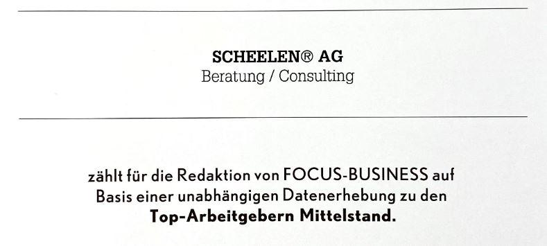Das FOCUS Business Magazin zeichnet die Scheelen AG aus zum „Top-Arbeitgeber Mittelstand 2021“
